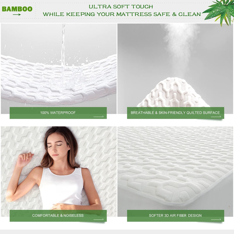 GRT Waterproof Bamboo Cooling Mattress Protector Twin XL Size - Mattress Pad Cover, 3D Air Fiber Mattress Pad Breathable Ultra Soft Noiseless 8''-21'' Deep Pocket Washable