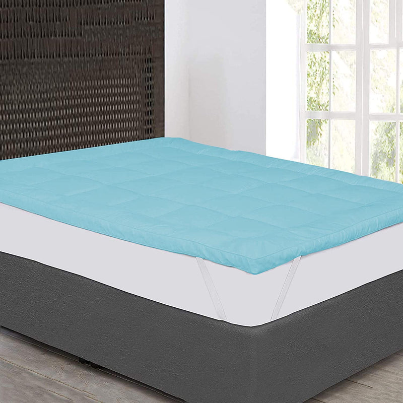 Jaipur Linen 800GSM Hollow Fibre Mattress Padding/Topper Sky Blue Single Bed-36 Inch X 78 Inch