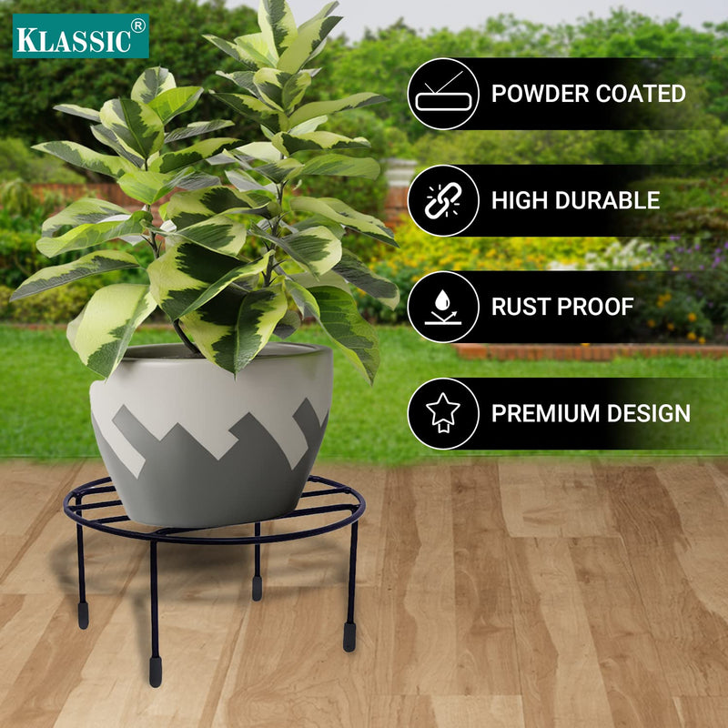 Klassic Circular Eco Metal Plant Stand,Pot Stand, Plant stand for balcony | Pot stand for indoor plants | Planter Stand | Plant stand for indoor living room (Black, Pack of 1)