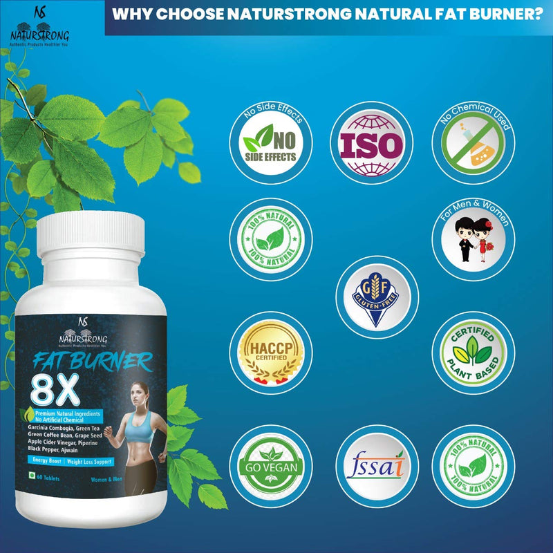 Naturstrong 100% Natural Fat Burner 8X For Weight Loss Products Garcinia Combogia,Green Tea, Coffee Bean&Apple Cider Vinegar-Metabolism Boost, Energy Enhancer&Weight Loss Supplements For Women&Men