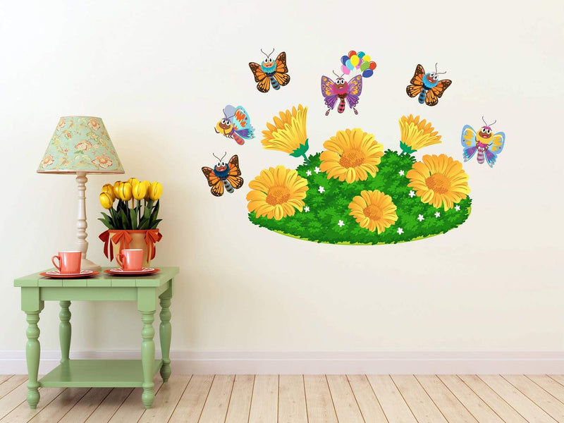 Tuffuk Flowers and Butterfly Large Vinyl Wallstickers for Home Decorations (80 cm x 50 cm)5TZ101