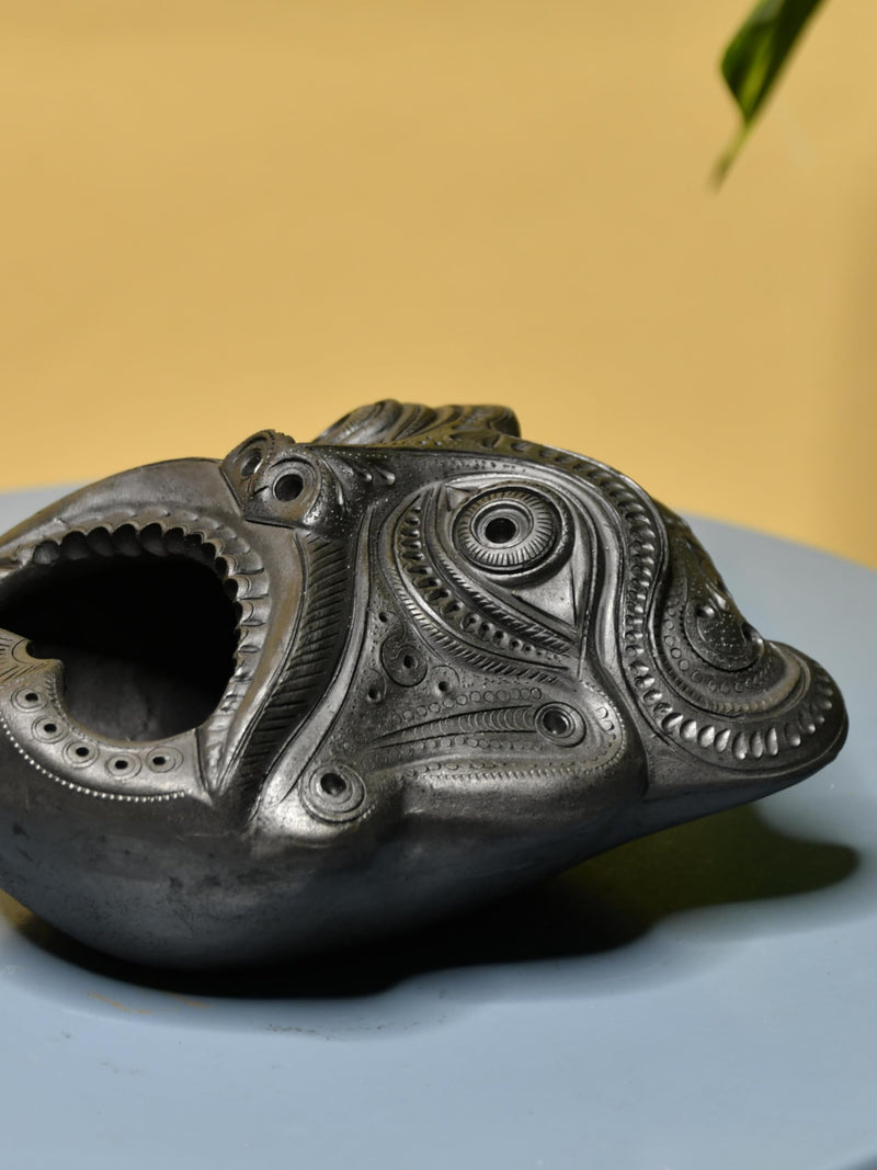 Mayii - Handcrafted Tribal Terracotta Ashtray Deity showpiece, Set of 1 Premium Terracotta Made Tabletop Home Decor for Living Room and Gifting(12 cm,Black)