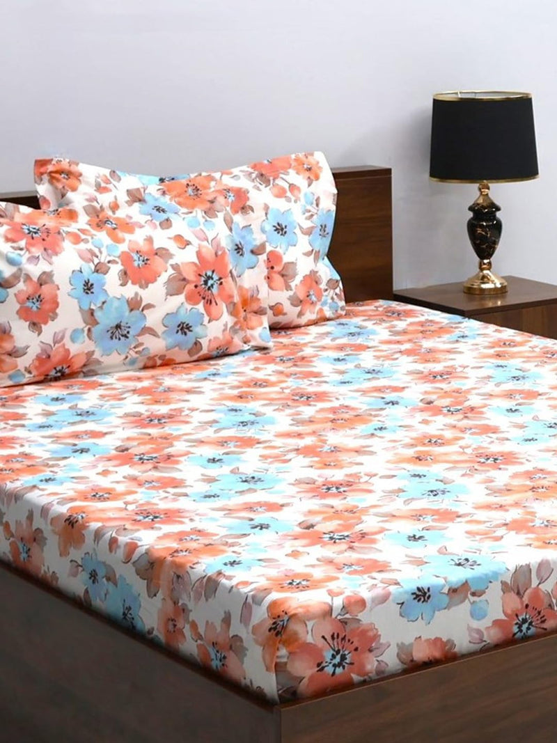 Bombay Dyeing King Size Bedsheet,144 Thread Count, Size: 274cm x 274cm,100% Cotton, with 2 Pillow Covers, 7502 (King, Orange)