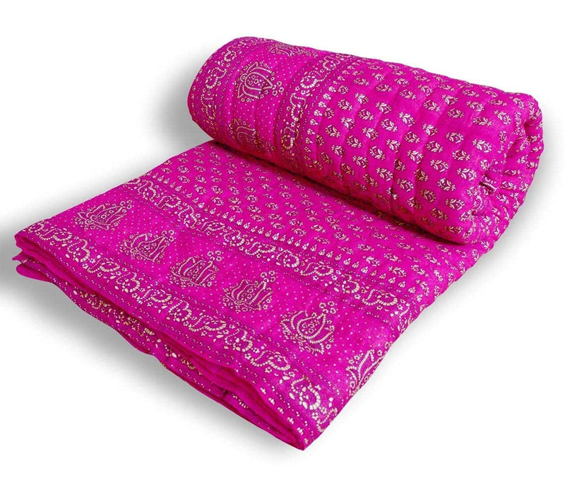 SVT Traditional Famous Jaipuri Beautiful Floral Print in Pink Jaipuri Rajai/Razai/Quilt King Size/King Size Bed Quilt/Comforter/AC Quilt/AC Comforter