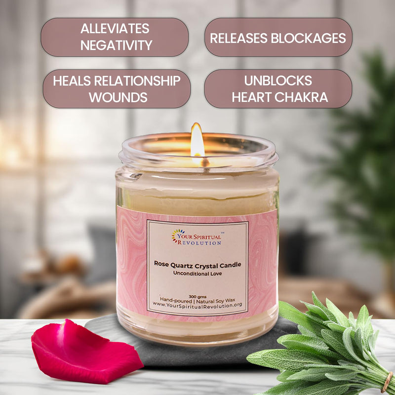 Your Spiritual Revolution Rose Quartz Crystal Candle Love Relationship Positive Energy Aura Cleansing Natural Soy Wax Scented Candle