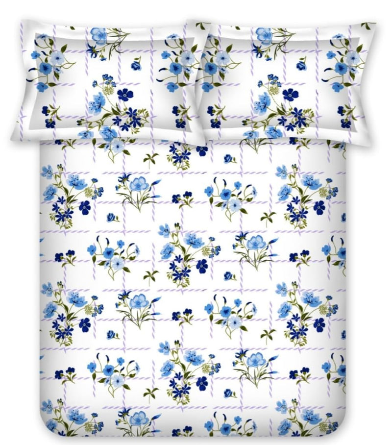 Bombay Dyeing King Size (229cm x 274cm) 180 TC 100% Cotton Bedsheet with 2 Pillow Cover- 525B Floral Collection - 7508 Blue