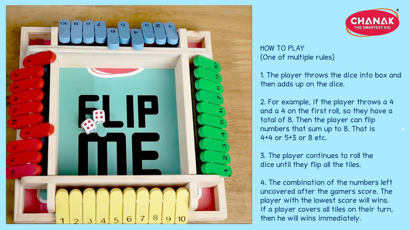 Chanak Shut The Box Dice Game, Classic Flip Me Multiplayer Game for Kids & Adults, Fun Wooden Tabletop Shut The Box Dice Game for Improving Math & Motor Skills for Kids Above 5 Years, BIS Approved.