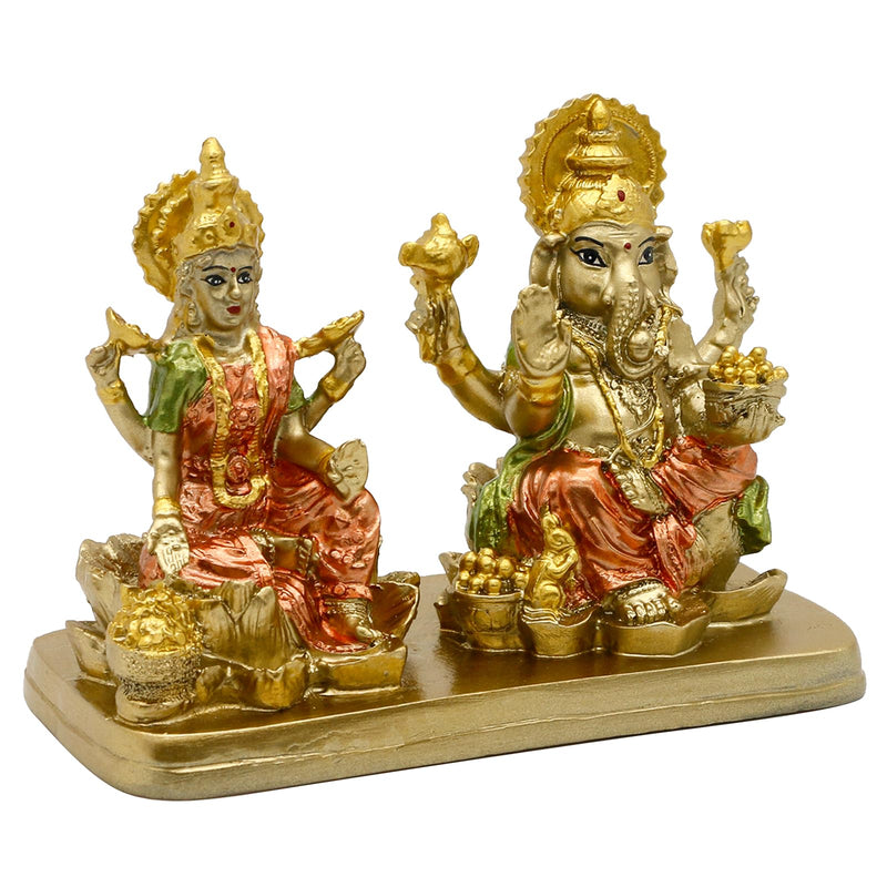 AliKiki Hindu Lord Ganesha Lakshmi Statue – Indian God Laxmi Ganesh Murti Item Home Temple Puja Pooja Idol Diwali Gift - India Tabletop Desk Ganpati Sculptures