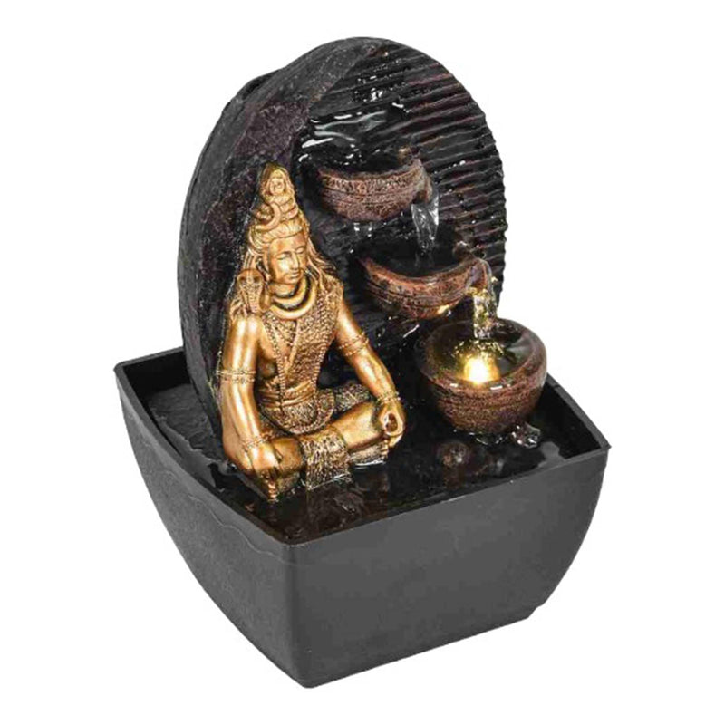 VIVARS Polyresin Lord Shiva Water Fountain with LED Light - Ideal for Home, Office, Bedroom, and Gifting