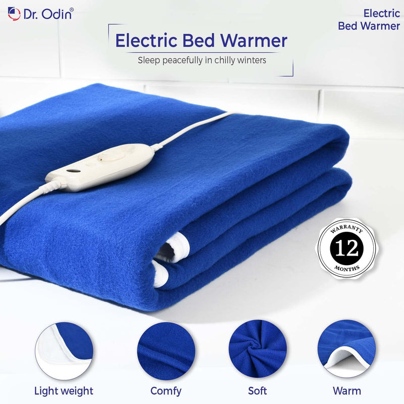 Dr. Odin Under Blanket Electric Single Bed Warmer for Pain Relief with 3 Up and Down Settings, Overheat Protection, Cotton Fabric with Polyester Insulation (Blue, 1 Year Warranty)