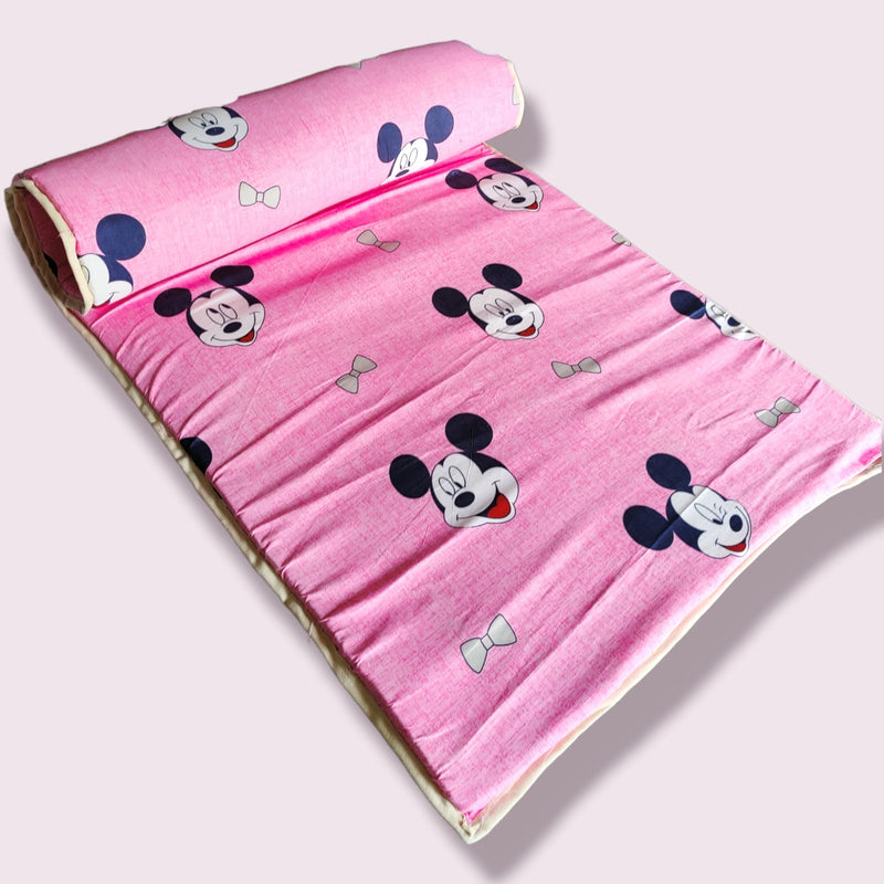 Deevine Craft Slim Single PU Foam Mattress - Foldable, Portable & Versatile for Room, Playard, Picnic - Pink Mickey, 72x36x1