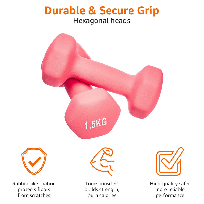 amazon basics Neoprene Dumbbell Pair, 2 x 1.5Kg(Pink)