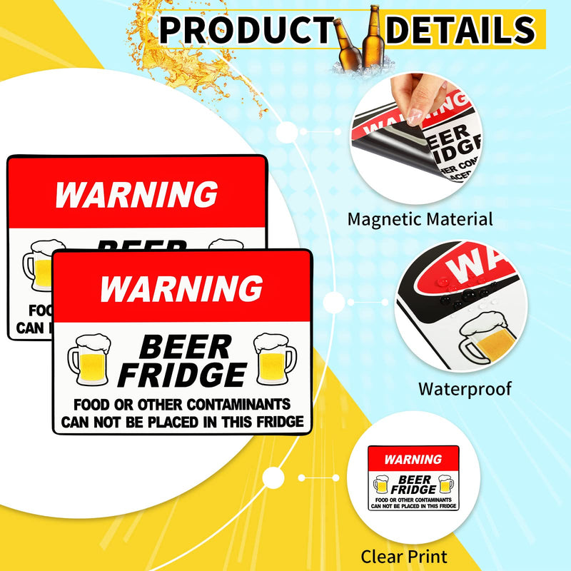 2 Pieces Warning Beer Fridge Magnet 5 x 7 Inch Beer Stickers Magnet Stickers Funny Magnets for Fridge Stickers Food or Other Contaminants Can Not Be Placed in This Fridge Brewery Decals for Men Car