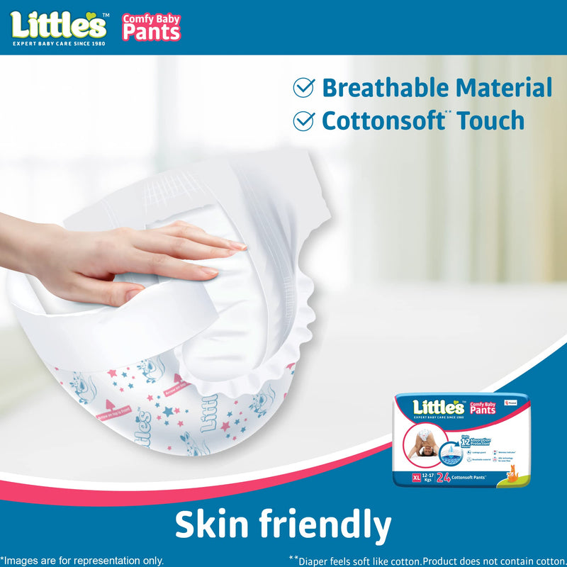 Little's Baby Pants Diapers,Extra Large(XL),24 Count,12-17 kg, with Wetness Indicator & 12 Hours Absorption