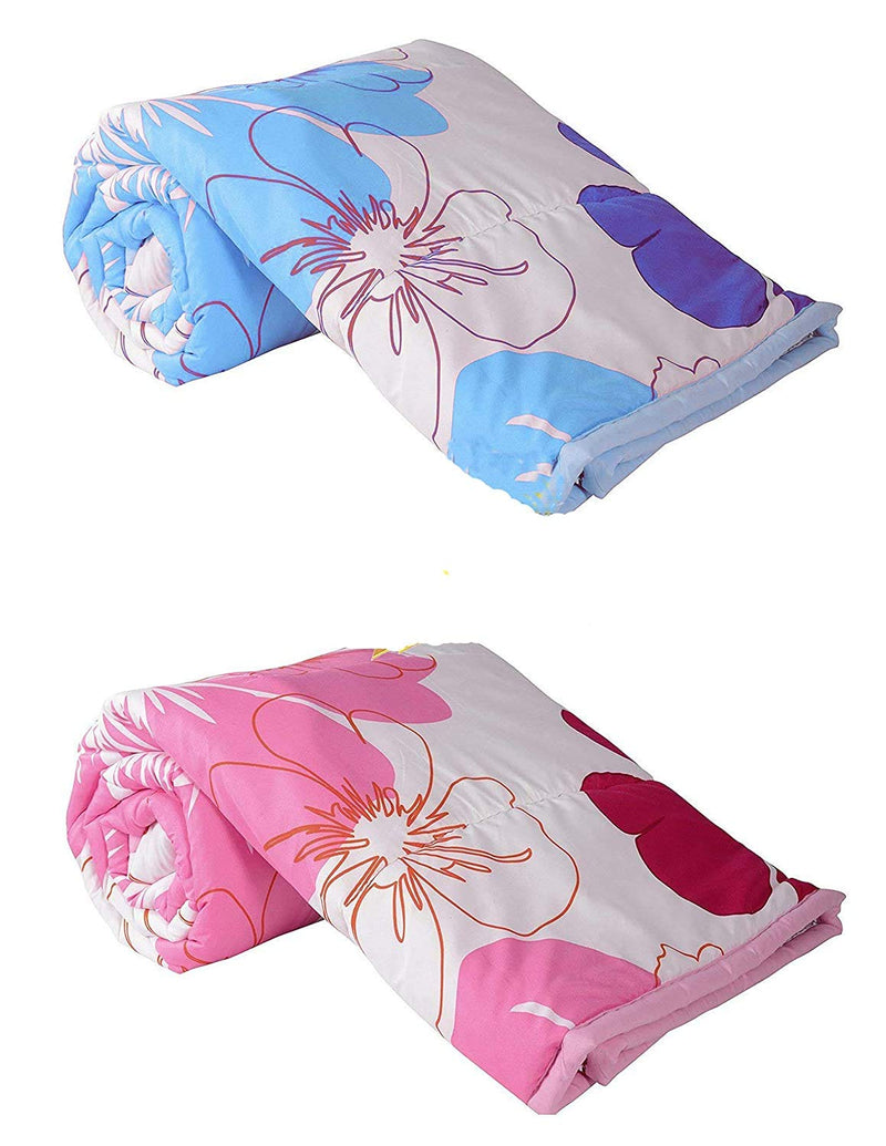 WONDERLOOK Reversible Single Bed AC Blanket Dohar Combo Set of 2 Pc (Polycotton, Multicolor) (Big Pink & Blue Flowers)