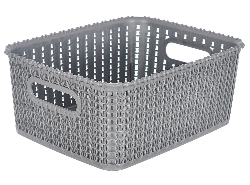 Heart Home Multipurposes Large M 20 Plastic Basket/Organizer|Side Handles & Wovan Design|Size 26 x 20 x 11 (Grey) -46KHH094