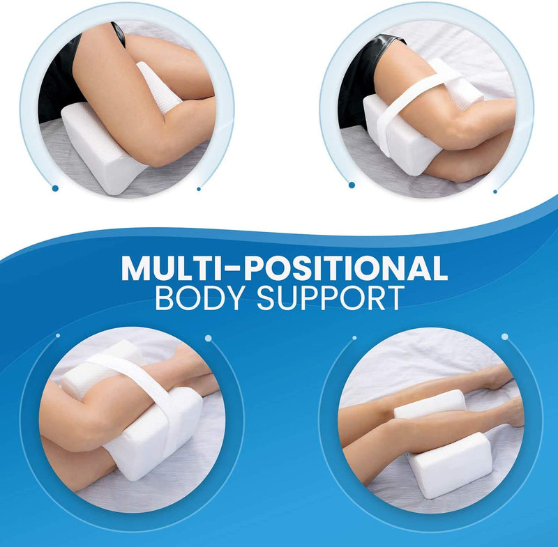 Orthopedic Memory Foam Knee Pain Pillow for Sciatica Relief,Back Pain,Leg Pain, Pregnancy,Hip and Joint Pain Knee Pain Pillow With Removable Leg Strap With pillow cover Jersey Cotton(9.5"L x 8"W x4"H)