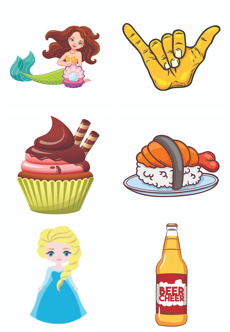 Bhai Please Mermaid, YOLO, Chocolate Cupcake, Chicken Rice, Elsa and Beer Bottle Wooden Fridge Magnet (Pack of 6) (one Piece Each Design)