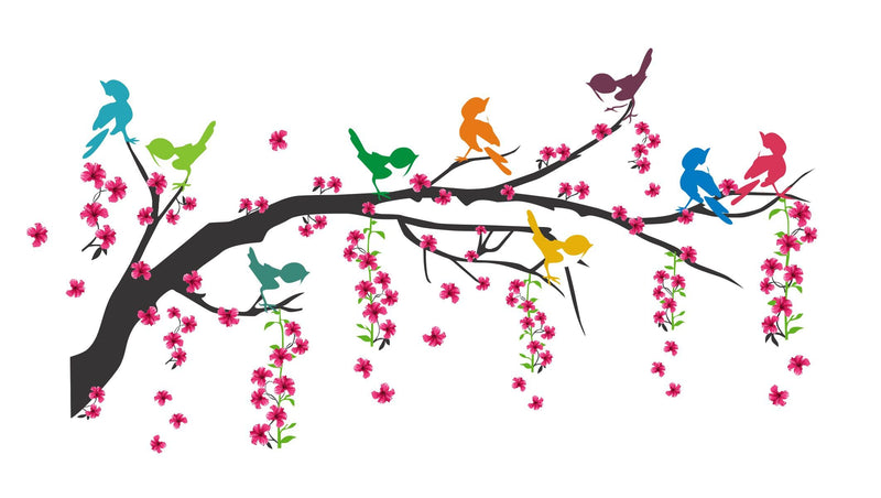 Decor Kraft Tree with Birds Wall Sticker & Decal,Size- 48 Cm X 38 Cm,Nature