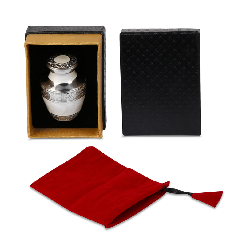 THE ASCENT MEMORIAL Pearl White Small Keepsake Urns - Mini Cremation Memorial Urns with Gift Box, Velvet Carry Bag and Funnel - Funeral Cremation Urns Small for Human Ashes