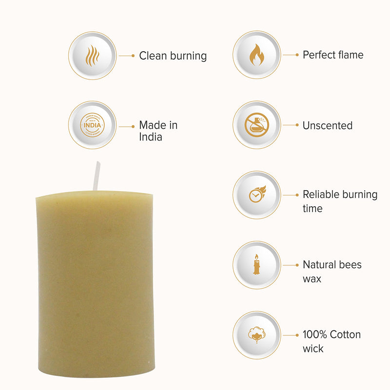 Star Light Candles Natural 100% Pure 2"x3" Bees Wax Candle (5 cm x 7.5 cm, Set of 1, SL-62)