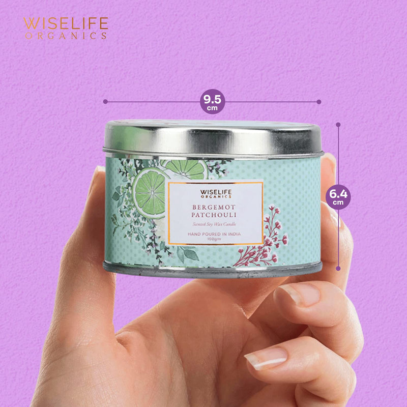 WiseLife Organics Scented Candle | Smokeless Premium Wax, Cotton Wick and Premium Glass Jar | Aromatherapy, Home Decor, Luxury Gift (Bergamot Patchouli & Tangerine Ylang Ylang)