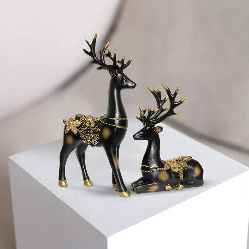 Xtore Creative Resin Golden and Black Reindeer Sculptures | Beautiful Home Decor | Lifts up Energy of Your Room (Pack of 2, Black)