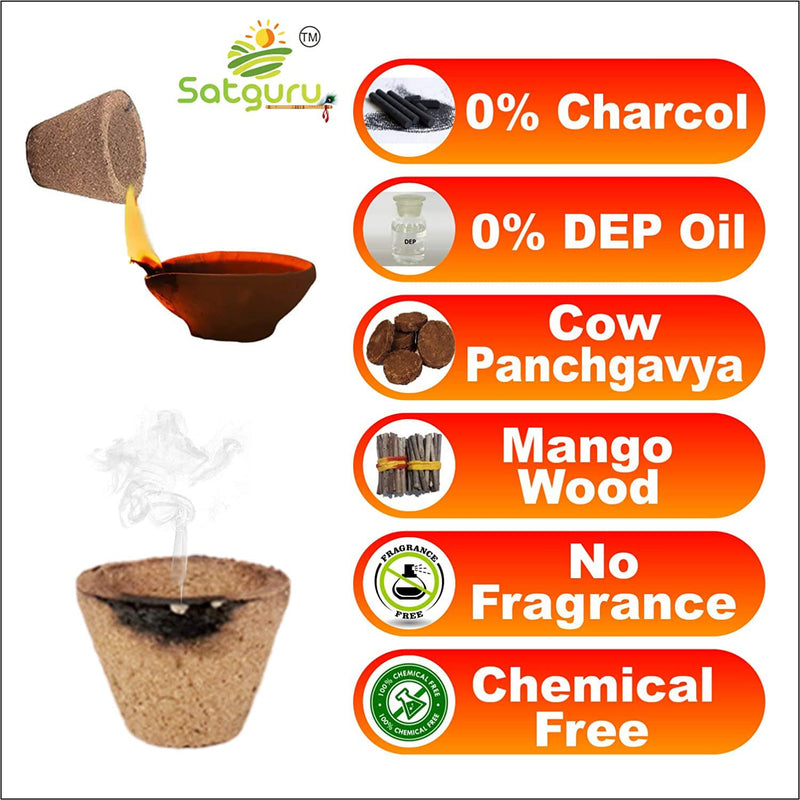 Satguru Cow Panchgavya Dhuni Cups (Empty), Natural Cow Dung Sambrani Dhoop Cups (200 Pieces)