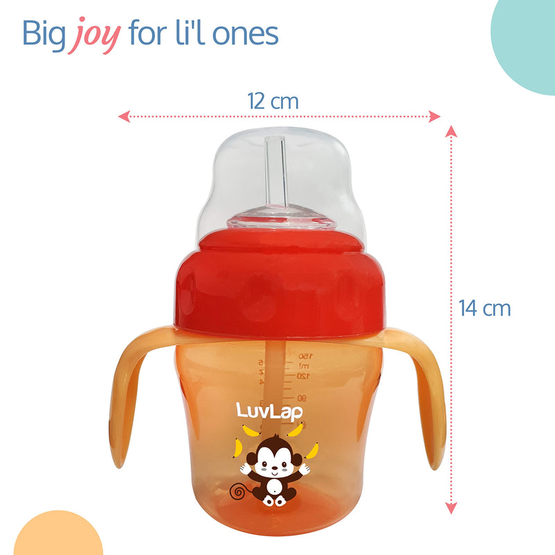 LuvLap Banana Time 150ml Anti Spill, Interchangeable Sipper / Sippy Cup with Soft Silicone Spout and Straw BPA Free, 6m+ (Orange)