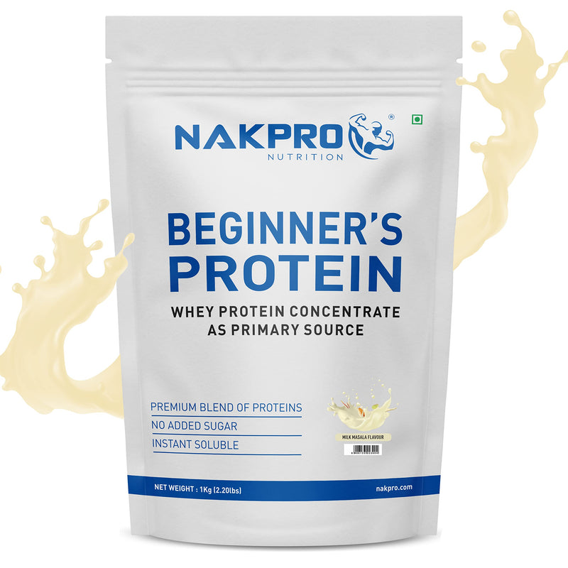 NAKPRO Beginners Whey Protein Concentrate | 13.27g Protein, 2.94g BCAA, 125Kcal Energy Whey Protein Powder (1 Kg, Milk Masala)