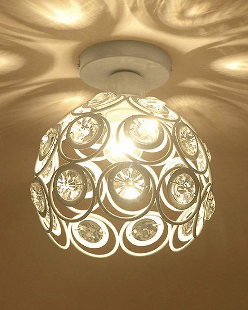 Homesake® Metal Dual Ring Crystal Flush Mount Ceiling Light, for Hallway Light Fixture Ceiling Flush Mount (Dual Ring White)