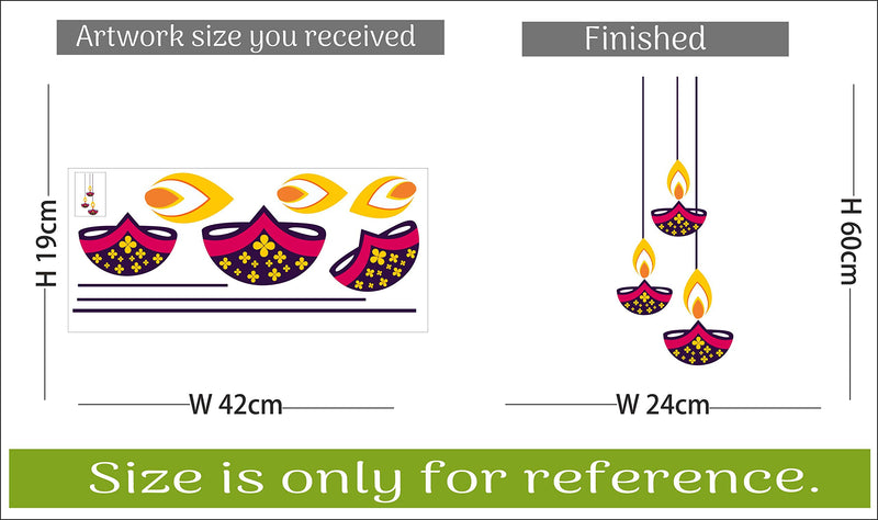 Sticker Hub AS197 Vinyl Decorative Diya Wall Sticker (Multicolour, 60 cm X 24 cm)