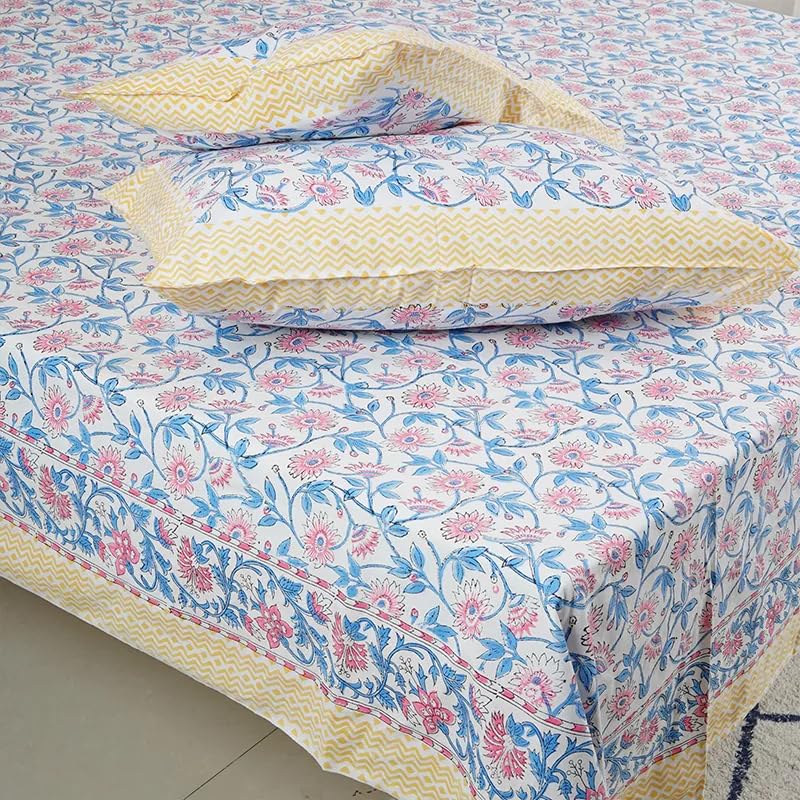 The Jaipur Wala Premium Hand Block Printed Pure Cotton Bedsheet, King Size (FLORISH)