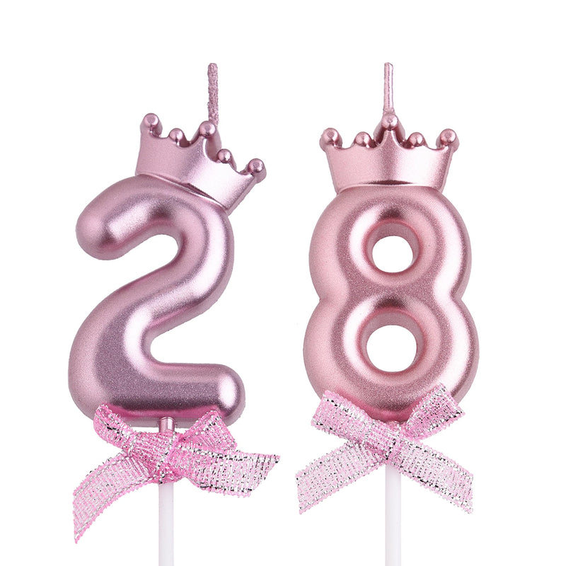 VSHILI 28th 82nd Birthday Candles, Rose Gold 82 28 Year Old Number Birthday Candles, Happy Birthday Party Cake Topper Decoration Gifts for Women Men