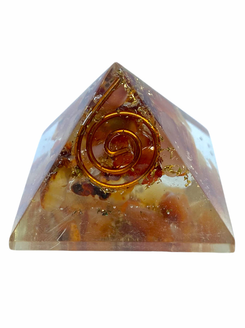 Spiritual Elementz Carnelian Orgone pyramid (1'Inch) Clear Crystal Gemstone Copper Metal (Stone of Anti-Depression).