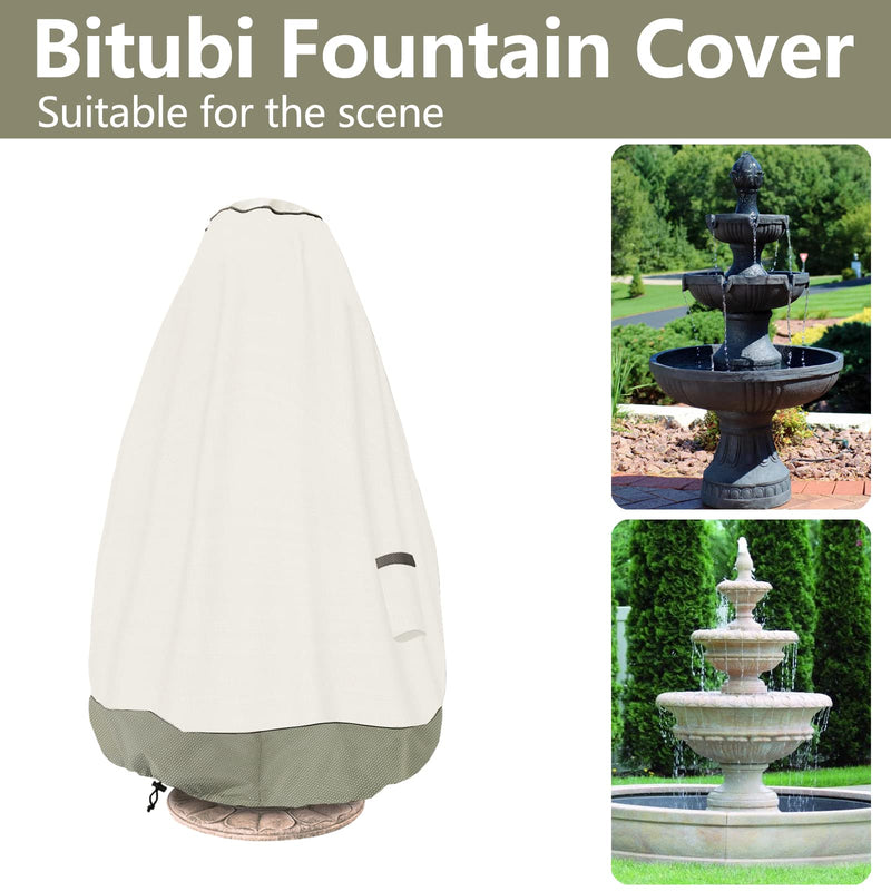 Bitubi Fountain Cover（48"x68"） 600D Oxford Cloth Garden Fountain Statue Protective Cover with Drawstring Waterproof Windproof Fountain Protector