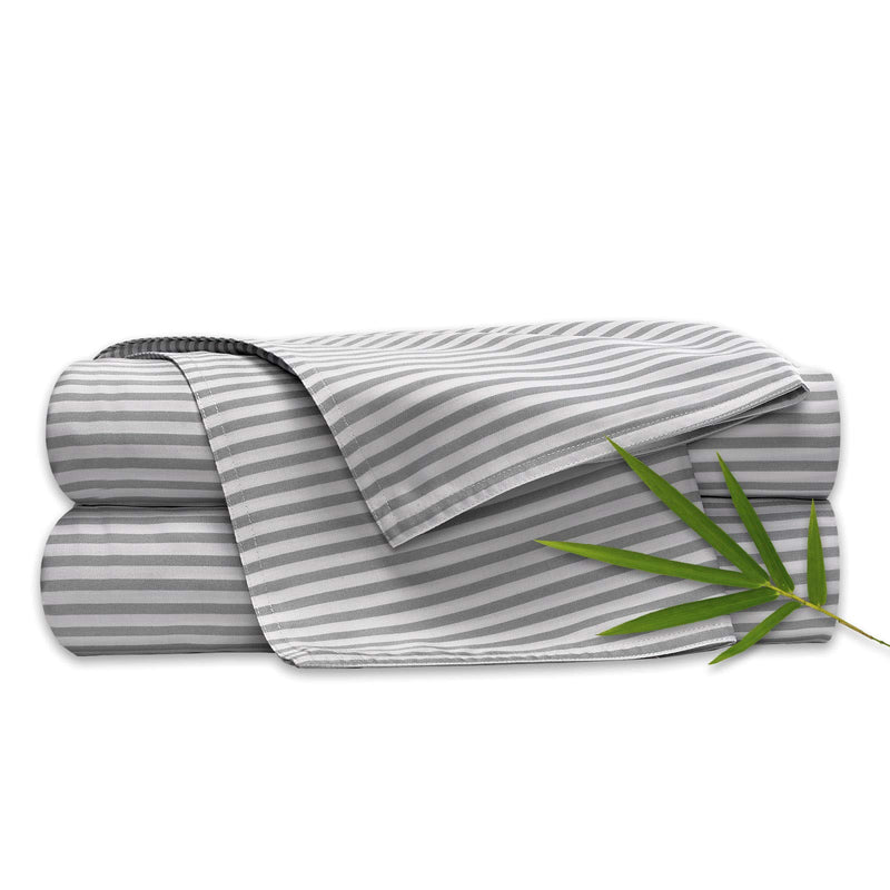 Pure Bamboo Sheets - Queen Size Bed Sheets 4-pc Set - 100% Organic Bamboo - Incredibly Soft - Fits Up to 16” Mattress - 1 Fitted Sheet, 1 Flat Sheet, 2 Pillowcases (Queen, Stripes)