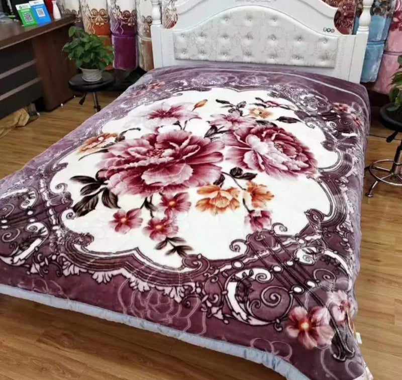 ELSTONE HOME Premium Floral Design Double Ply Bed Embossed Reversible Mink Blanket for Heavy Winter (Multicolour)