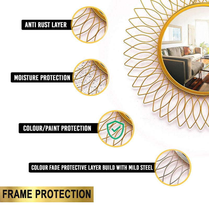 DECO24 Sunflower Metal Frame Decorative Round Metal Wall Mirror (Gold, 24 x 24 Inch)