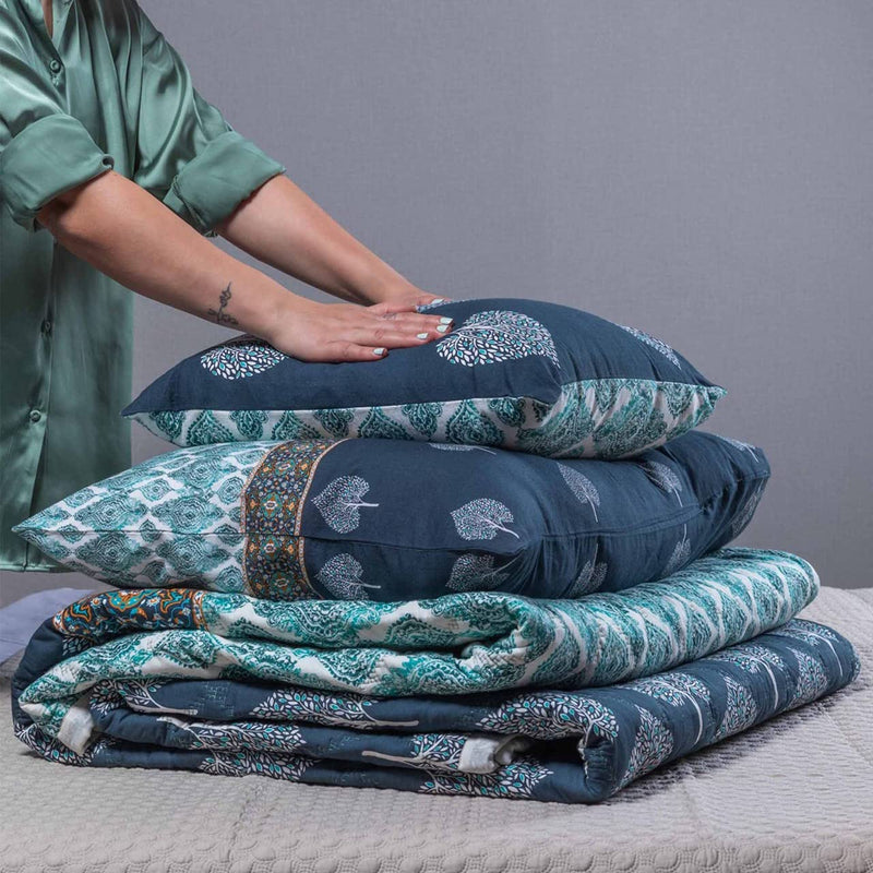 House Of Charu | Rooh Quilt Set with Pillow Cover | 100% Organic Cotton | Reversible Quilt | All Season Blankets | Single Size (65" x 90")