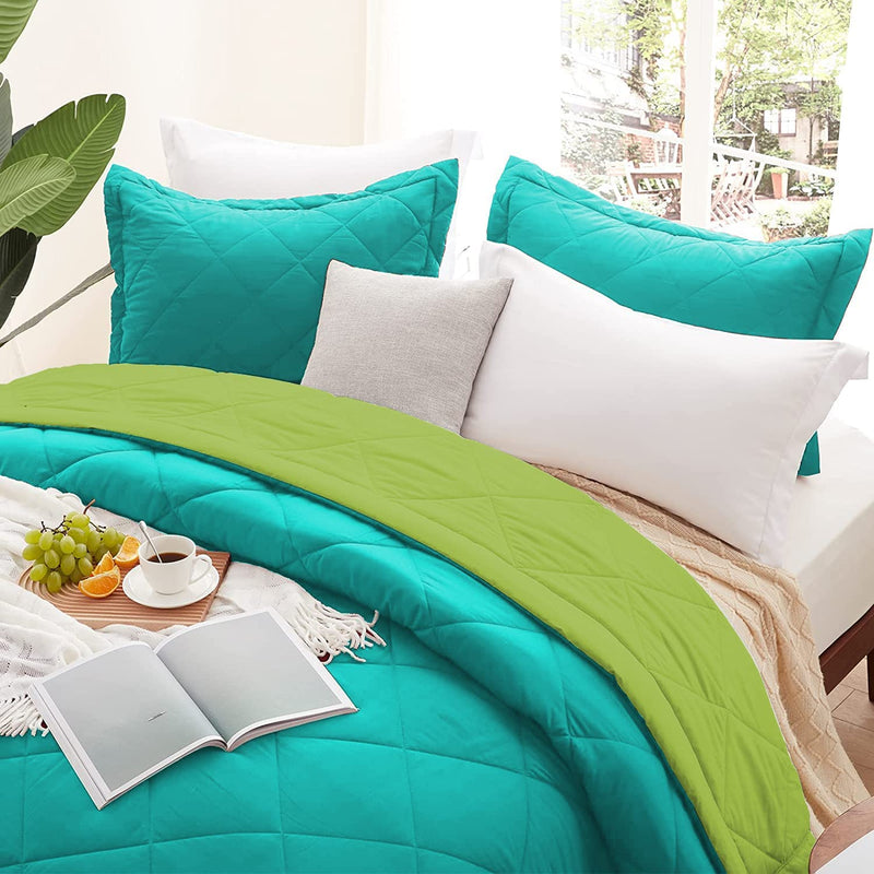 Dream Homme 200 GSM Microfibre Reversible Comforter Double Bed Blanket for Winter (Aqua & Green)