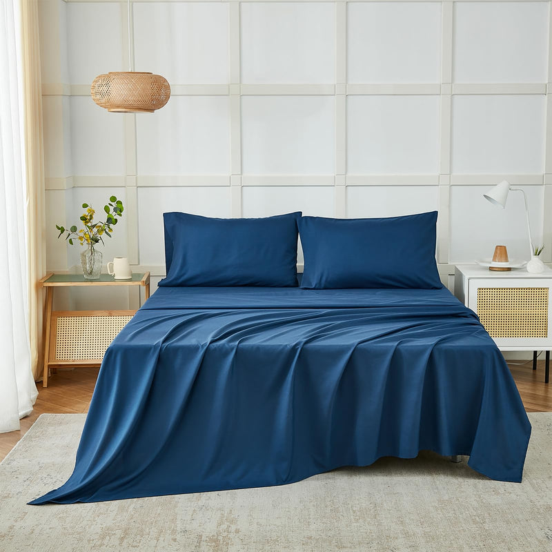 Navy Blue King Sheets Set,ILAVANDE 4 Piece Hotel Luxury Super Soft 1800 Series Microfiber Bed Sheets King Set-Wrinkle Free & Breathable-14" Deep Pocket Sheets for King Size Bed(King,Navy Blue)