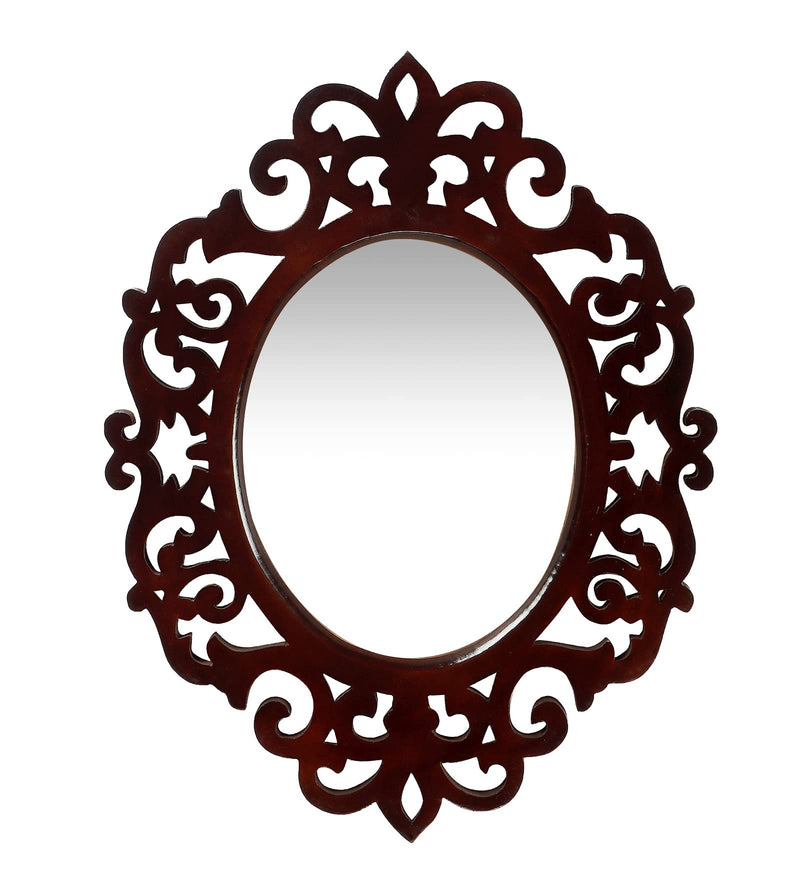 THE URBAN STORE Decorative & Hand Crafted Wooden Wall Mirror in Walnut Finish (45 x 35 cm) B79R