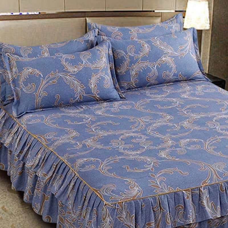 Zer one Lace Design Ruffle Pleated Bedsheet (180 * 200cm*1, 48 * 74cm*2) -Set of 3 Pieces