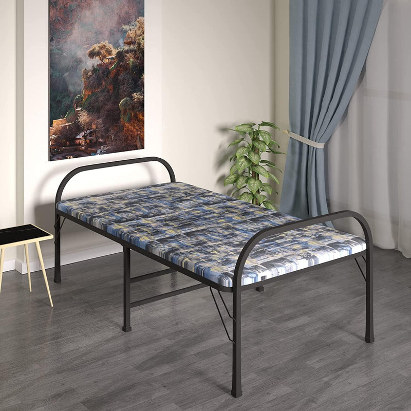 FURNIMAX Metal Folding Bed Foam Mattress Included | Folding Style No Assembly Required Easily Storable Cold Rolled Coil (CRC) Mild Steel Pipe (Multicolor - 2 Years Warranty)