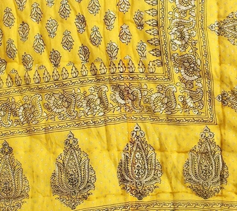 AQRATE Single Bed Organic Cotton Jaipuri Razai Bed Blanket Ac Quilt for Winter Soft Light Weight Rajasthani Traditional Rajai Cotton (Yellow Gold Butti, Single Bed)