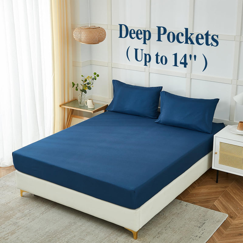 Navy Blue King Sheets Set,ILAVANDE 4 Piece Hotel Luxury Super Soft 1800 Series Microfiber Bed Sheets King Set-Wrinkle Free & Breathable-14" Deep Pocket Sheets for King Size Bed(King,Navy Blue)