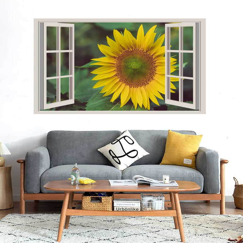 GADGETS WRAP Printed Wall Decal Sticker Fake Window Style Decal (90cm x 50cm) - Sunflower (1)