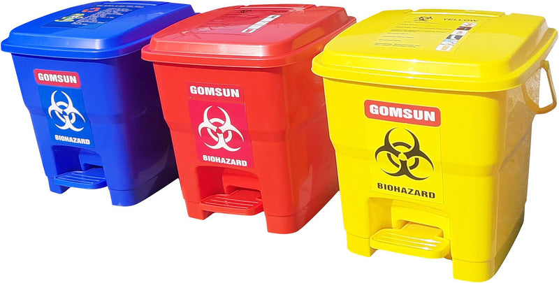 GOMSUN 12 L BIO HAZARD/BIO MEDICAL WASTE PEDAL DUSTBIN COLOR CODED (RED+YELLOW+BLUE IN PACK OF 3)