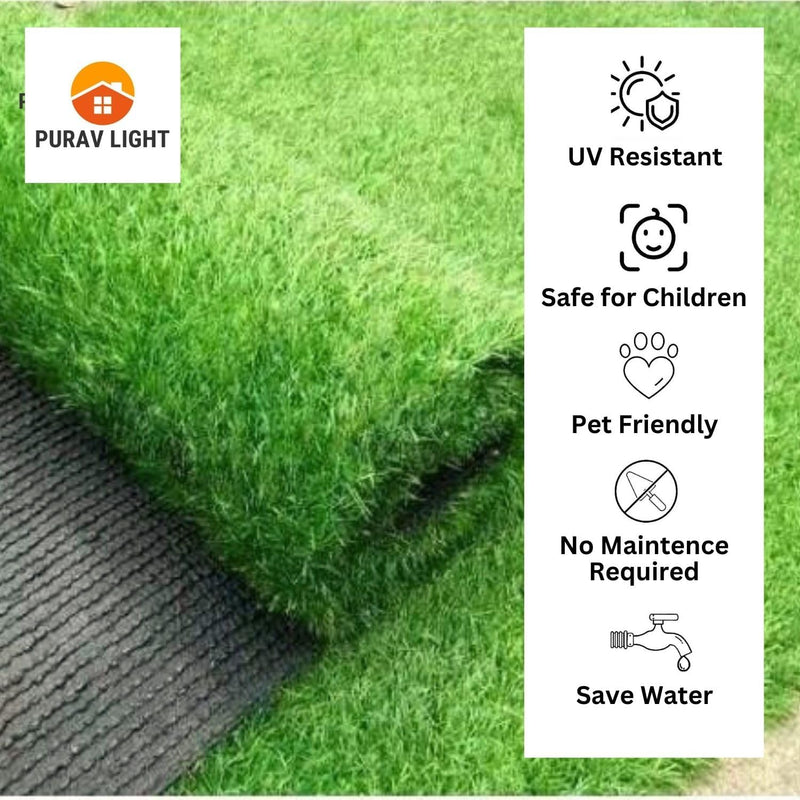 Purav Light 40mm Natural Looking Anti Slip Artificial Grass Mats for Floor Home Green Grass Carpet for Balcony 15x23 Inch (Green, 2 X 1.3 Feet)